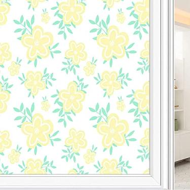 Imagem de Película de janela de privacidade de flores, textura de estilo floral, filme de vidro para sala de estar e escritório em casa, L90 x C 190 cm