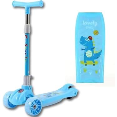 Imagem de Patinete Regulável Infantil 3 Rodinhas Com Led Até 40kg Azul [F102]