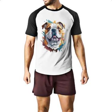Imagem de Camiseta Raglan Bulldog ingles Watercolor Arte - Alearts, P