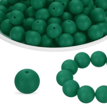 Imagem de HARFINGTON 65 peças de contas de silicone 15 mm contas focais redondas de borracha a granel para canetas, chaveiro, pulseira, colar, artesanato, faça você mesmo, verde escuro