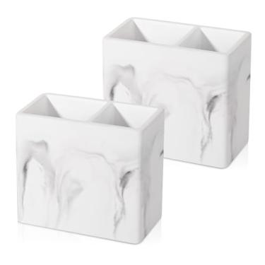 Imagem de Suporte de escova de dentes de diatomita com 2 compartimentos, suporte de escova de dentes para banheiro, organizador de escova de dentes elétrica e pasta de dente infantil para bancada, chuveiro