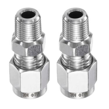 Imagem de HARFINGTON 2 peças de encaixe de compressão 1/10.2 cm OD x 1/20.3 cm NPT rosca macho aço inoxidável adaptador de acoplador reto tubo de compressão conector de encaixe de tubo para óleo gás água