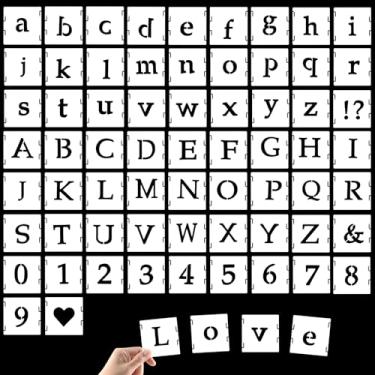 Imagem de 65 peças de estênceis de letras do alfabeto de 2,5 cm para pintura, kit de modelos de desenho interligados com símbolos de letras de plástico reutilizáveis para pintura em tecido, madeira, parede