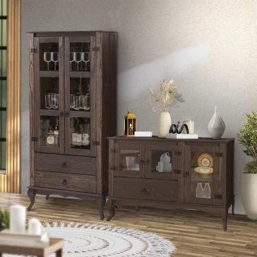 Imagem de Cristaleira De Madeira Antiga Rustica Com Balcão Imbuia Jm Móveis