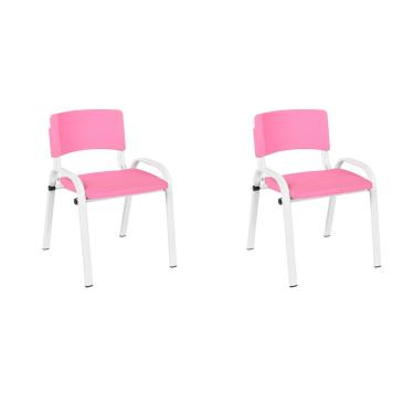 Imagem de Kit 2 Cadeiras Escolares ISO Infantil Base Branca Estrutura Metálica