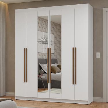Imagem de Guarda-Roupa Casal 6 Portas Batentes com Espelho Branco/Branco/Rustic Netuno Madesa