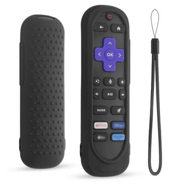 Imagem de Capa de silicone para controle remoto TCL/Hisense/Roku Streaming TV Stick - capa à prova de choque lavável para controle remoto rosa vermelho preto roxo (preto)