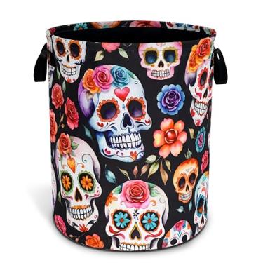 Imagem de Cesta de roupa suja de caveira de açúcar esqueleto dobrável à prova d'água pano oxford bolsa engraçada cesto de roupa balde de roupas organizador de brinquedos para banheiro/armazenamento de
