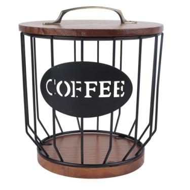 Imagem de Porta de Filtro de café de Arame de Madeira e Metal, Mantém 500 Filtros Com Tampa, para Bancada, Decoração de Acessórios para café, Pode Armazenar Filtros de café, Cápsulas de (0291 C Preto)