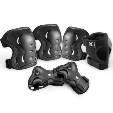 Imagem de Boruizhen Kids & Adulto/Joelhos e joelheiras para cotovelos com protetores de pulso 3 em 1 conjunto de equipamentos de proteção para skate ciclismo BMX motociclista patinação, Preto, Small (3-7 years)