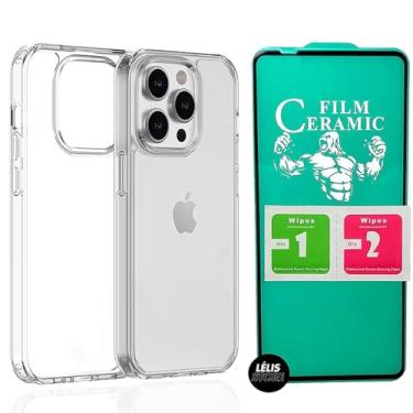 Imagem de Capa Capinha Case iPhone 15 Pro Max Cristal Transparente Space + Pelicula 9D Cerâmica, Não Amarela, Slim Rígida