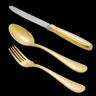 Imagem de Faqueiro Wolff modelo Croisé Dourado Aço Inox com Estojo de Madeira - 130 peças