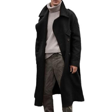 Imagem de Jaqueta De Inverno Retro Misturada Masculina Longa Corta-vento Casual Marrom Casaco De Lã Quente Estilo De Rua, black 2, M