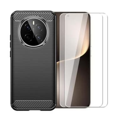 Imagem de WDMYLFTW Capa protetora para celular Honor Magic7 com 2 películas de alta definição, antiderrapante, com absorção de choque, flexível de TPU (preta)