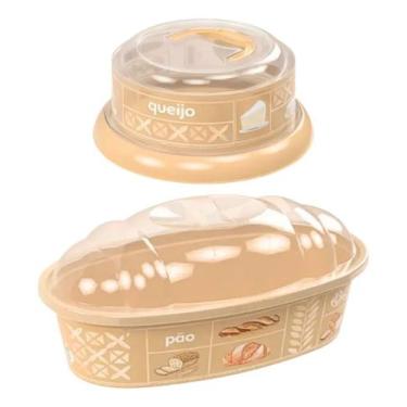 Imagem de Porta Pão Beje + Queijeira Com Alça Plasútil - Nova Coleção