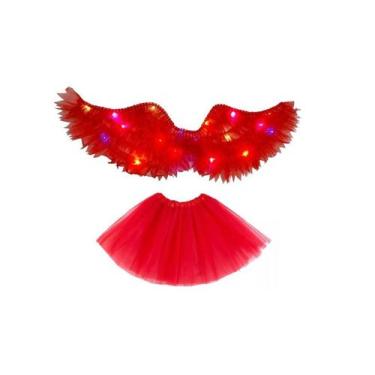 Imagem de Fantasia adulto diabinha asa led e saia halloween festas - MC PRESENTE
