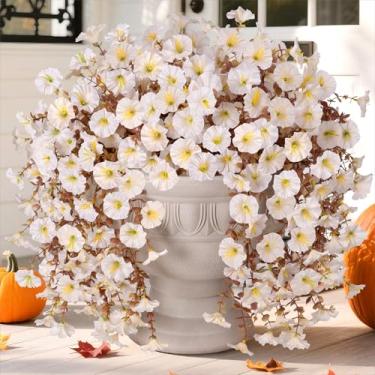Imagem de Ivydale 2 peças de flores artificiais para pendurar no outono, petúnias falsas ao ar livre, flores artificiais de seda com folhas de eucalipto, plantas realistas resistentes a UV para decoração de
