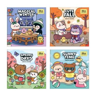 Imagem de Kit 4 Livros de Colorir Seasons Tilibra Cute & Relax Estações Pintura 