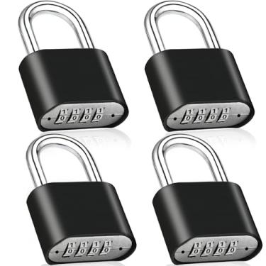 Imagem de 4 peças de fechadura combinada, fechadura combo resistente de 4 dígitos, cadeado de combinação para ambientes externos à prova d'água para cercas externas, armários, galpões, academia, ferrolhos de