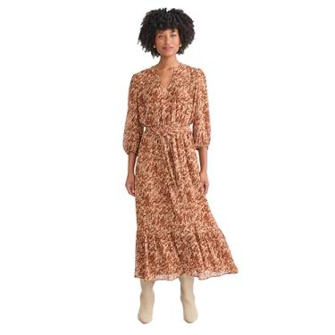 Imagem de Jones New York Vestido longo feminino estampado de manga comprida, Caramelo Multi, PP