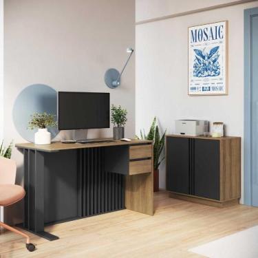 Imagem de Escrivaninha Gavetas 120cm Painel Ripado e Armário 2 Portas - Faema E,