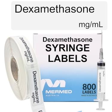 Imagem de Etiquetas de seringa de dexametasona mg/mL - Caixa com 800 etiquetas em rolo (núcleo de 2,5 cm). 12 mm x 40 mm (aproximadamente 1,3 cm x 3,8 cm). Adesivo permanente sem látex. Impresso por impressora