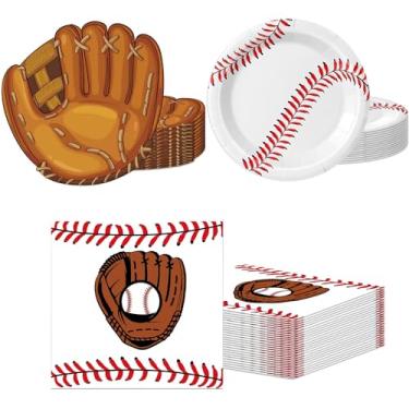 Imagem de Decorações de aniversário de beisebol, 40 peças de pratos e guardanapos com tema de beisebol, kit de utensílios de mesa descartáveis para artigos de festa de beisebol, festa temática esportiva