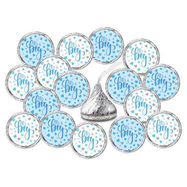 Imagem de 324 Etiquetas It's a Boy Blue Kisses para chá de bebê ou festa de bebê ou evento, adesivos, envoltórios, brindes
