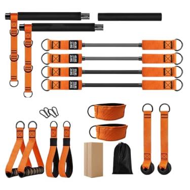 Imagem de Kit de Barra de Pilates com Faixas de Resistência - Equipamento de Exercício para Ginásio | Equipamento para Agachamentos para Ginásio Caseiro Utilizadores Ombros Pernas