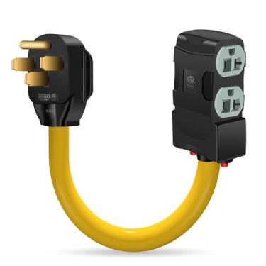 Imagem de LAZMUMI - Adaptador de distribuição RV de 50 Amp a 20 Amp 110V, disjuntor integrado, NEMA 14-50P para 4 x 5-20R/15R RV, disjuntor integrado, listado em ETL