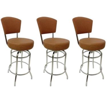 Imagem de Conjunto 3 Banquetas Altura 65cm Bar Giratória Cromada com Encosto Ass