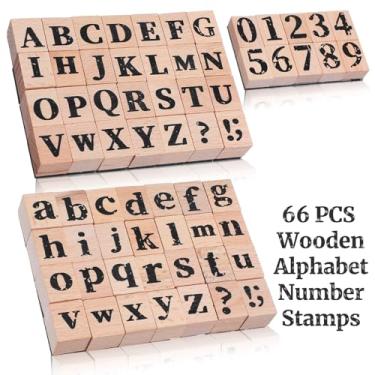 Imagem de 66 carimbos numéricos do alfabeto de madeira, letras pequenas, letras numéricas de borracha de madeira com símbolos para carimbos de borracha, projetos de bricolage, artes e artesanato, álbuns de