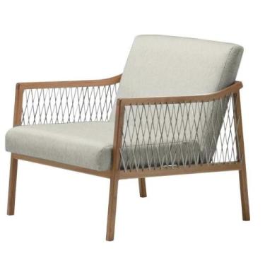 Imagem de Poltrona com braço Acaé Linho Palha Madeira Cedro Corda Náutica Chata 