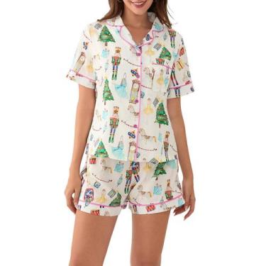 Imagem de Conjunto de pijamas Luckinbaby para mulheres, seda acetinada, quebra-n