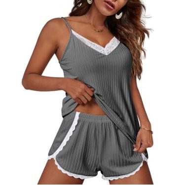 Imagem de Conjunto de pijama Ekouaer, lingerie macia feminina, cinza escuro