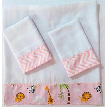 Imagem de Kit 3 Fraldas Bebê Menina 2 Boca 32x32 1 Ombro 70x70 100% Algodão com 