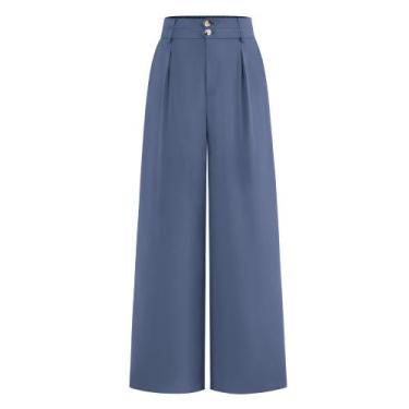 Imagem de Calça social de perna larga BTFBM 2025 de cintura alta feminina cinza 