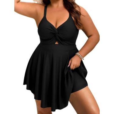 Imagem de Maiô Tankini Arolina Plus Size 2025, de cintura alta, preto