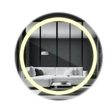 Imagem de Espelho Redondo Jateado Com Led Amarelo 60x60 Lapidado Touch - Ravima,