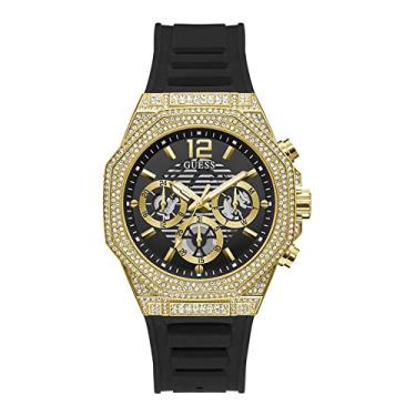 Imagem de GUESS Relógio masculino multifuncional de silicone dourado e preto US, Preto