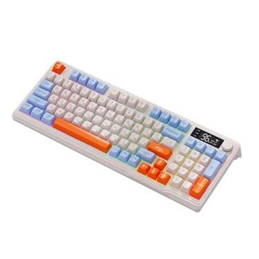 Imagem de ZGUZMCMK Teclado mecânico russo recarregável ergonômico de alto desempenho teclado portátil para jogos PC laptop, Azul Amarelo