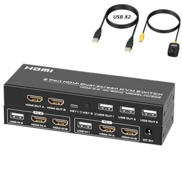 Imagem de Interruptor KVM de monitor duplo 4K a 60Hz, comutador HDMI USB para 2 computadores, 2 monitores, 3 USB e PC