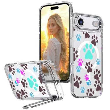 Imagem de Ecute Capa protetora fina magnética forte com suporte de anel de câmera para iPhone DED Air - pata de cachorro colorida