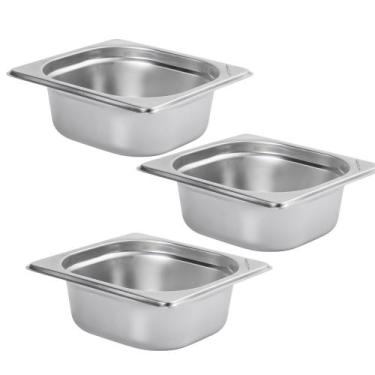 Imagem de Kit Três Cubas Gastronomica Padrão Gn 1/6 65mm Inox sem Alça Com tampa