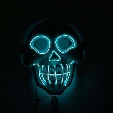 Imagem de SHANJIA Máscara de Halloween, máscara iluminada, crânio assustador com iluminação LED para festival de Halloween, cosplay, baile de máscaras, festa de carnaval (estilo 5)