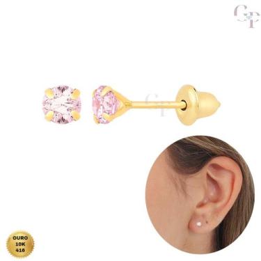 Imagem de Brinco de Ouro 10k Zircônia Rosa 3mm Para Recém Nascido, Crianças e Ad