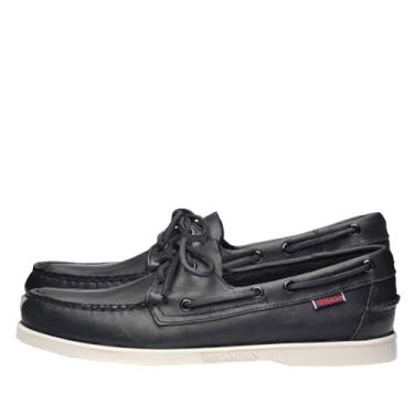 Imagem de Sebago Portland Boat Shoes – Mocassins de couro de flor integral, costurado à mão com forro de meia de couro e sem marcas, sola de borracha antiderrapante, Preto, 40
