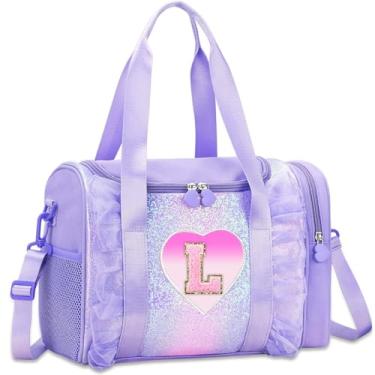 Imagem de Bolsa de dança com monograma personalizada para meninas – Mochila Oxford leve resistente à água para crianças de 3 a 6 anos para balé, festa do pijama e ginástica, Roxa, G
