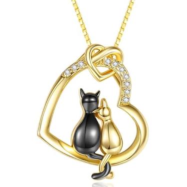 Imagem de VANAODUC Colares de coração para mulheres, presentes de aniversário para namorada, avó, esposa, mãe, ouro branco 18K, ouro 14K, colar de gato, coração, joias modernas