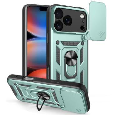 Imagem de HAOMRIYL Capa magnética para iPhone 17 Pro Max/17 Pro/Air/17, capa protetora de lente de cobertura total, capa rígida com suporte ajustável giratório, verde, 17 Pro Max